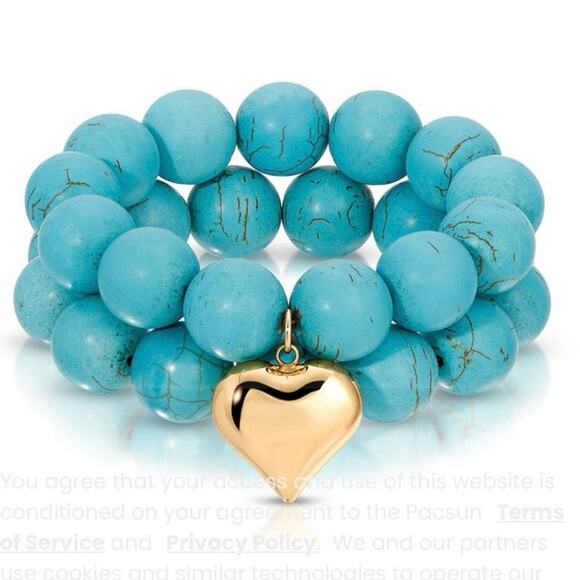 Ettika Luck & Love Turquoise Elastic Stretch Beaded Bracelet Two Set New - Picture 11 of 11